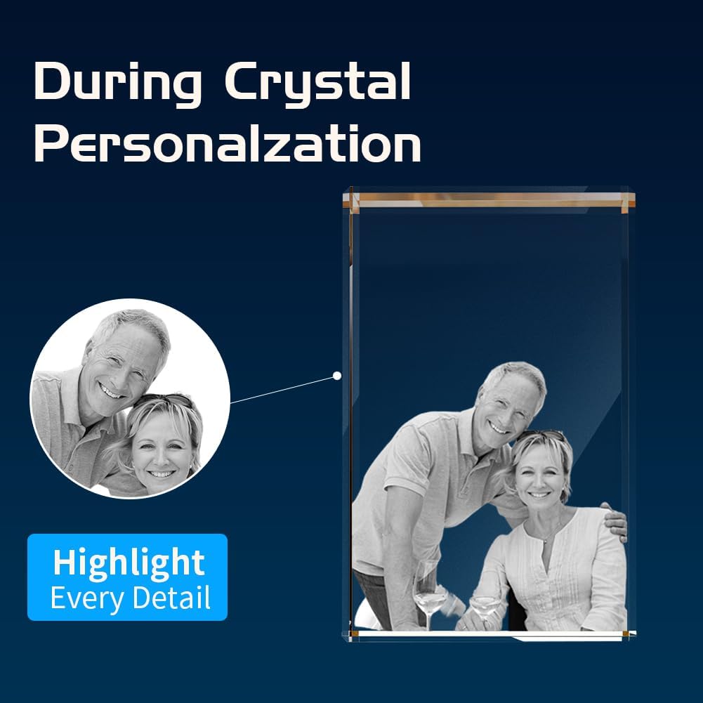 3D Crystal Photo, Mothers Day Gifts for Women Men Wife Husband Mom Father, Personalized Gifts with 3D Laser Etched, Engraved Inside the Crystal Using Your Photo Customized Memorial-SmallRectangle