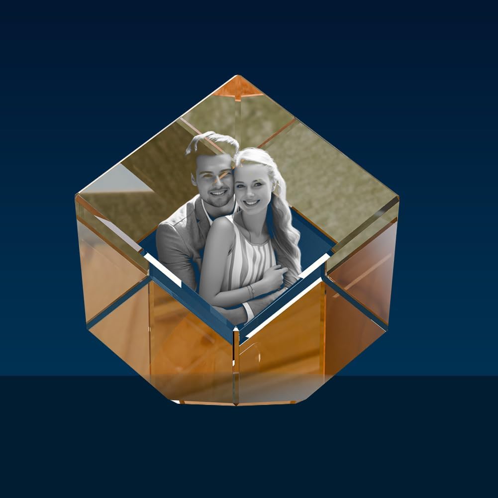 3D Crystal Photo, Mothers Day Gifts for Women Men Wife Husband Mom Father, Personalized Gifts with 3D Laser Etched, Engraved Inside the Crystal Using Your Photo Customized Memorial-Diamond