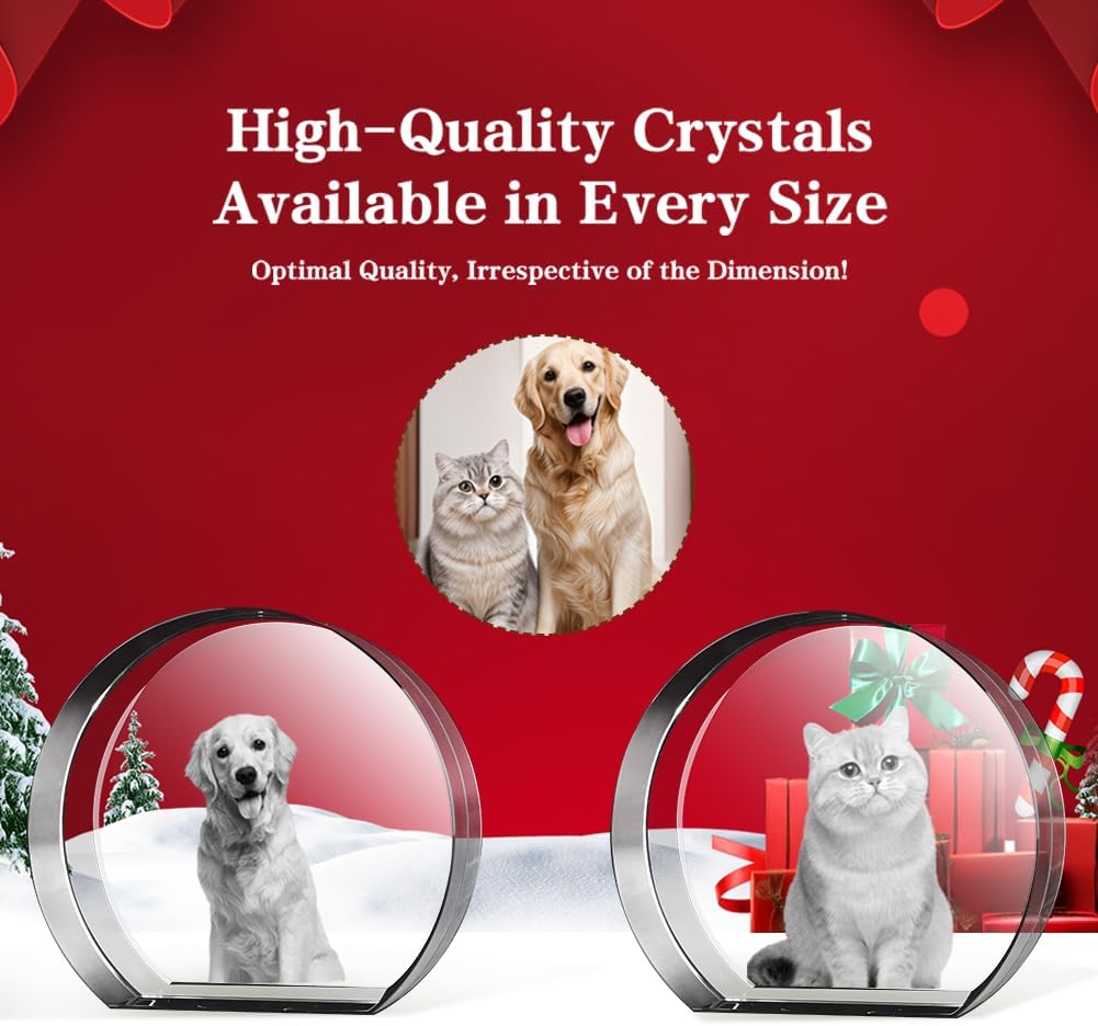 3D Crystal Photo, Mothers Day Gifts for Women Men Wife Husband Mom Father, Personalized Gifts with 3D Laser Etched, Engraved Inside the Crystal Using Your Photo Customized Memorial-Round