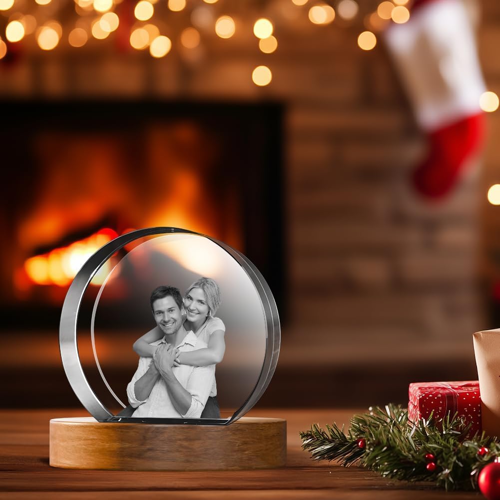 3D Crystal Photo, Mothers Day Gifts for Women Men Wife Husband Mom Father, Personalized Gifts with 3D Laser Etched, Engraved Inside the Crystal Using Your Photo Customized Memorial-Round