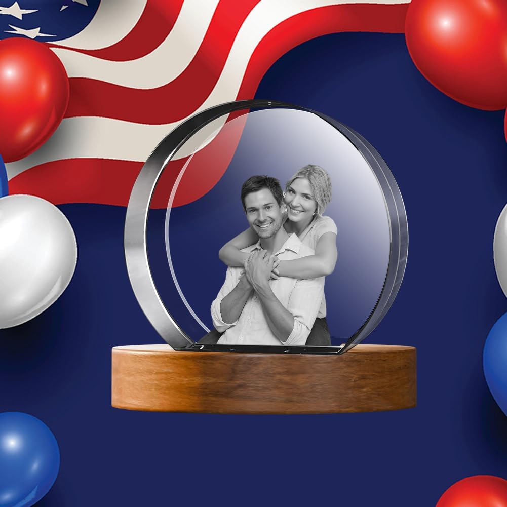 3D Crystal Photo, Mothers Day Gifts for Women Men Wife Husband Mom Father, Personalized Gifts with 3D Laser Etched, Engraved Inside the Crystal Using Your Photo Customized Memorial-Round