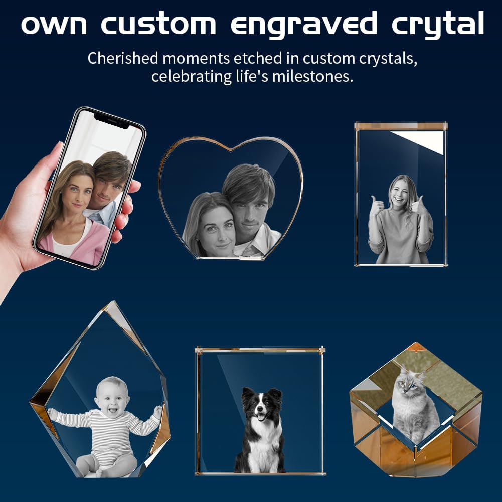 3D Crystal Photo, Mothers Day Gifts for Women Men Wife Husband Mom Father, Personalized Gifts with 3D Laser Etched, Engraved Inside the Crystal Using Your Photo Customized Memorial-SmallRectangle