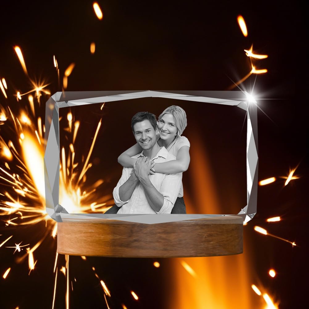 3D Crystal Photo, Mothers Day Gifts for Women Men Wife Husband Mom Father, Personalized Gifts with 3D Laser Etched, Engraved Inside the Crystal Using Your Photo Customized Memorial-Heart