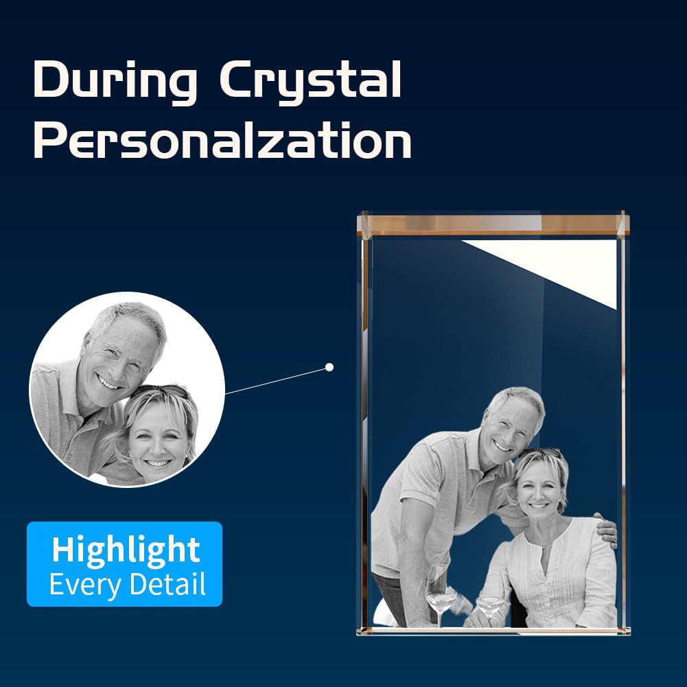3D Crystal Photo, Mothers Day Gifts for Women Men Wife Husband Mom Father, Personalized Gifts with 3D Laser Etched, Engraved Inside the Crystal Using Your Photo Customized Memorial-Rectangle