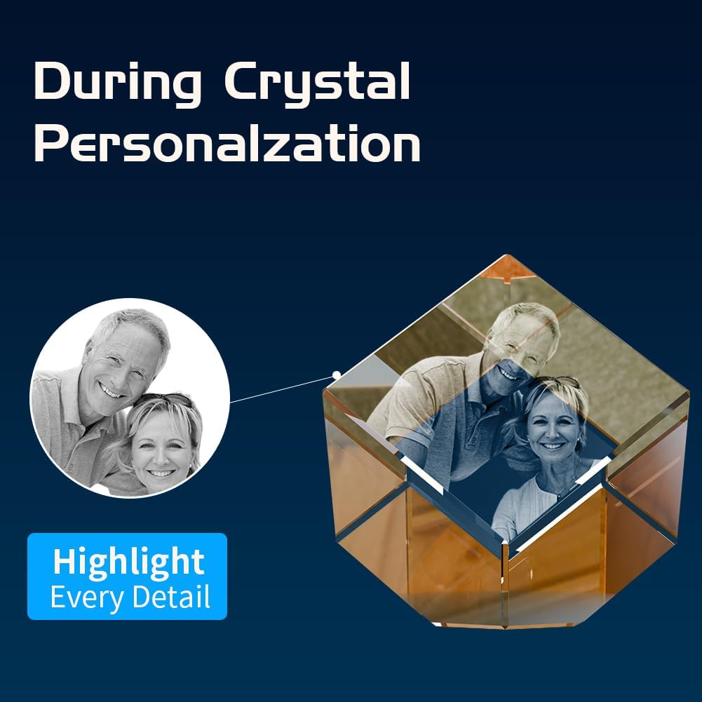 3D Crystal Photo, Mothers Day Gifts for Women Men Wife Husband Mom Father, Personalized Gifts with 3D Laser Etched, Engraved Inside the Crystal Using Your Photo Customized Memorial-Diamond