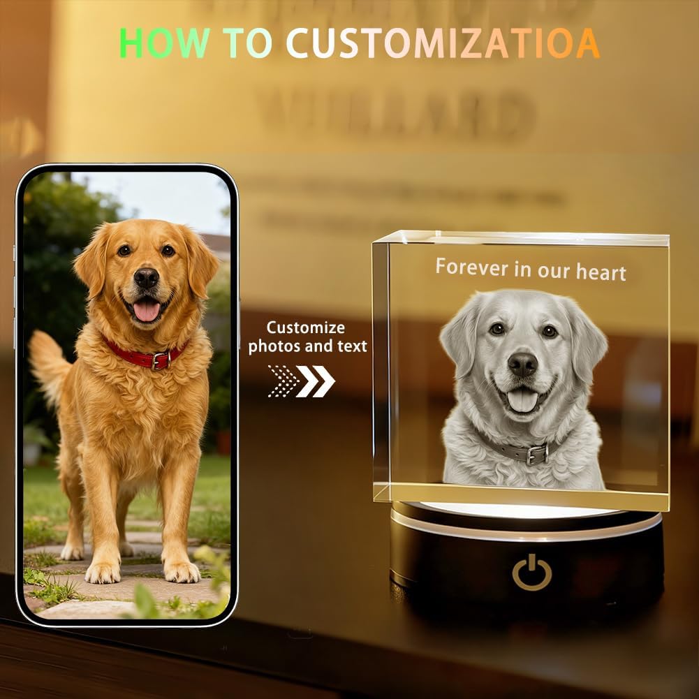 3D Crystal Photo Memorial Gift for Loss of Dog - Personalized Pet Keepsake, Rainbow Bridge Sympathy Gift for Dog Cat Horse Owners, Thoughtful Animal Photo Gift S