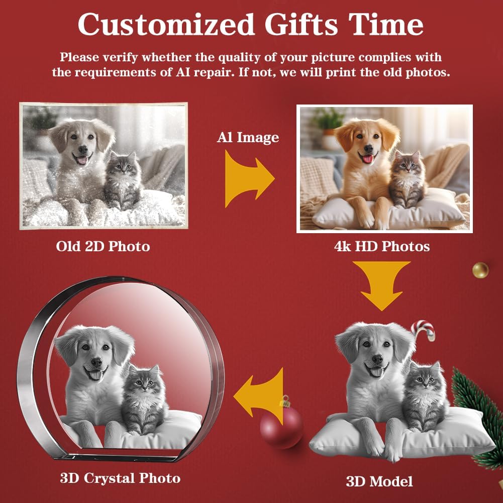 3D Crystal Photo, Mothers Day Gifts for Women Men Wife Husband Mom Father, Personalized Gifts with 3D Laser Etched, Engraved Inside the Crystal Using Your Photo Customized Memorial-Round