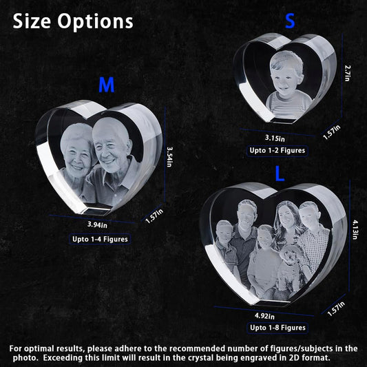 3D Crystal Photo, Valentines Day Customized Gifts, Women, Wife, Him, Mother Day Personalized Gift with Your Photo, Anniversary Memorial Girlfriend Christmas Gift, Customized Glass 3D - Heart S