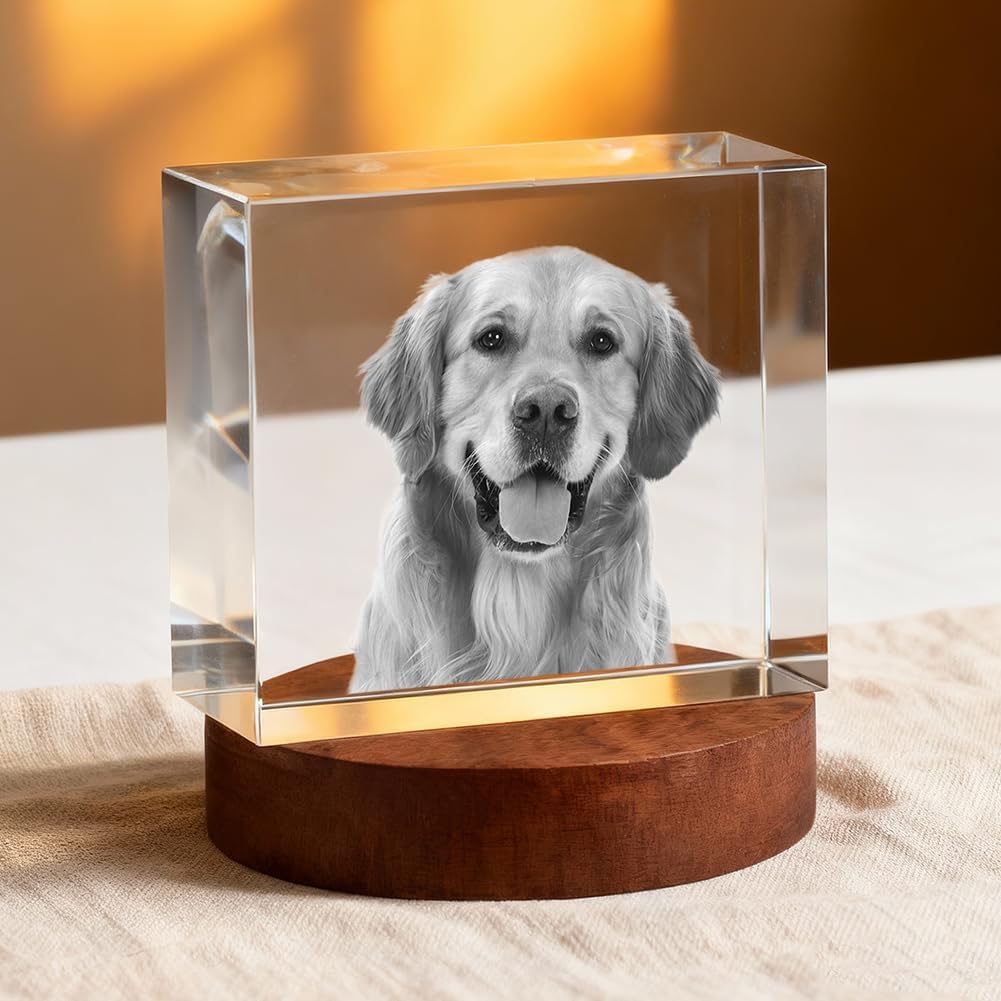 3D Crystal Photo Memorial Gift for Loss of Dog - Personalized Pet Keepsake, Rainbow Bridge Sympathy Gift for Dog Cat Horse Owners, Thoughtful Animal Photo Gift S