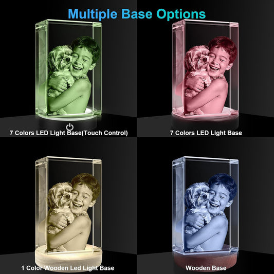 3D Crystal Photo, Personalized Father's Day Keepsake for Dad, Grandpa, Husband, Men, Him, Great Customized Gift With Your Own Photo, Custom Glass 3D Laser Etched Picture Frame-Small Rectangular