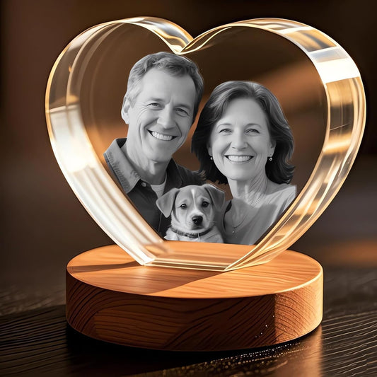 3D Crystal Photo, Mothers Day Gifts for Women Men Wife Husband Mom Father, Personalized Gifts with 3D Laser Etched, Engraved Inside the Crystal Using Your Photo Customized Memorial-Heart