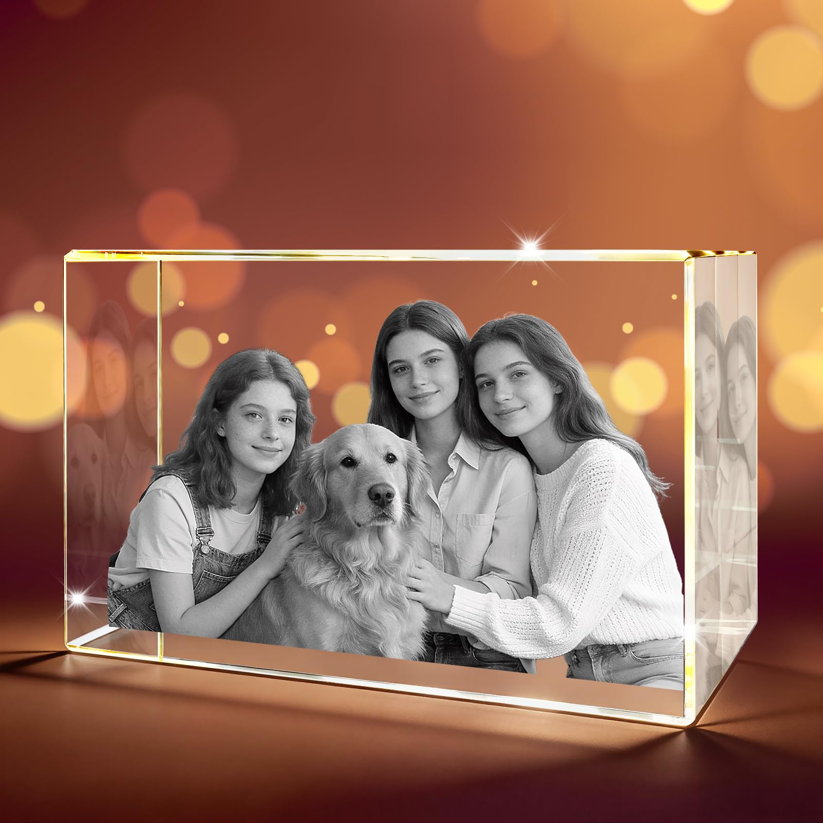 3D Crystal Photo, Personalized Father's Day Keepsake for Dad, Grandpa, Husband, Men, Him, Great Customized Gift With Your Own Photo, Custom Glass 3D Laser Etched Picture Frame-Small Rectangular