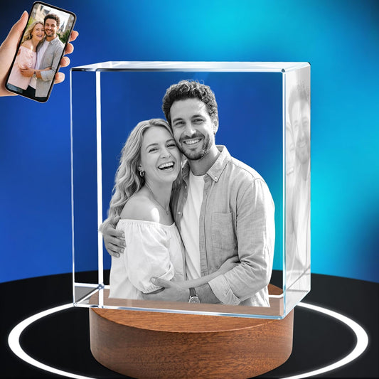 ArtLira Personalized 3D Crystal Pet Memorial Gift, Custom Laser Engraved Photo Keepsake with Wooden Base, US Sympathy Gift for Loss of Dog Cat, Anniversary Birthday Gifts for Couples Family (90*90*40mm)