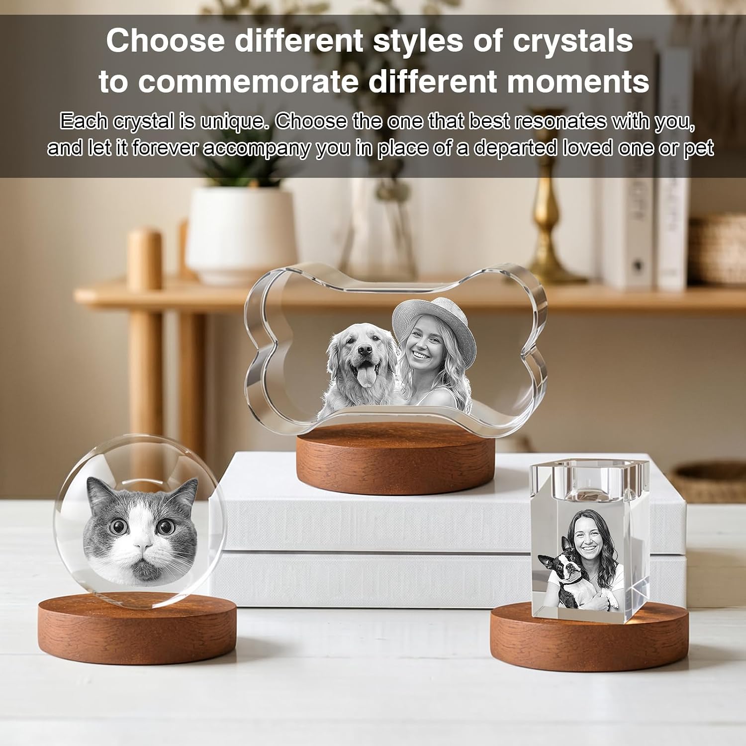 3D Crystal Photo Memorial Gift for Loss of Dog or Cat,Personalized Pet Keepsake,Rainbow Bridge Sympathy Gift,Custom Laser Engraved Crystal with Your Beloved Pet Photo-Square