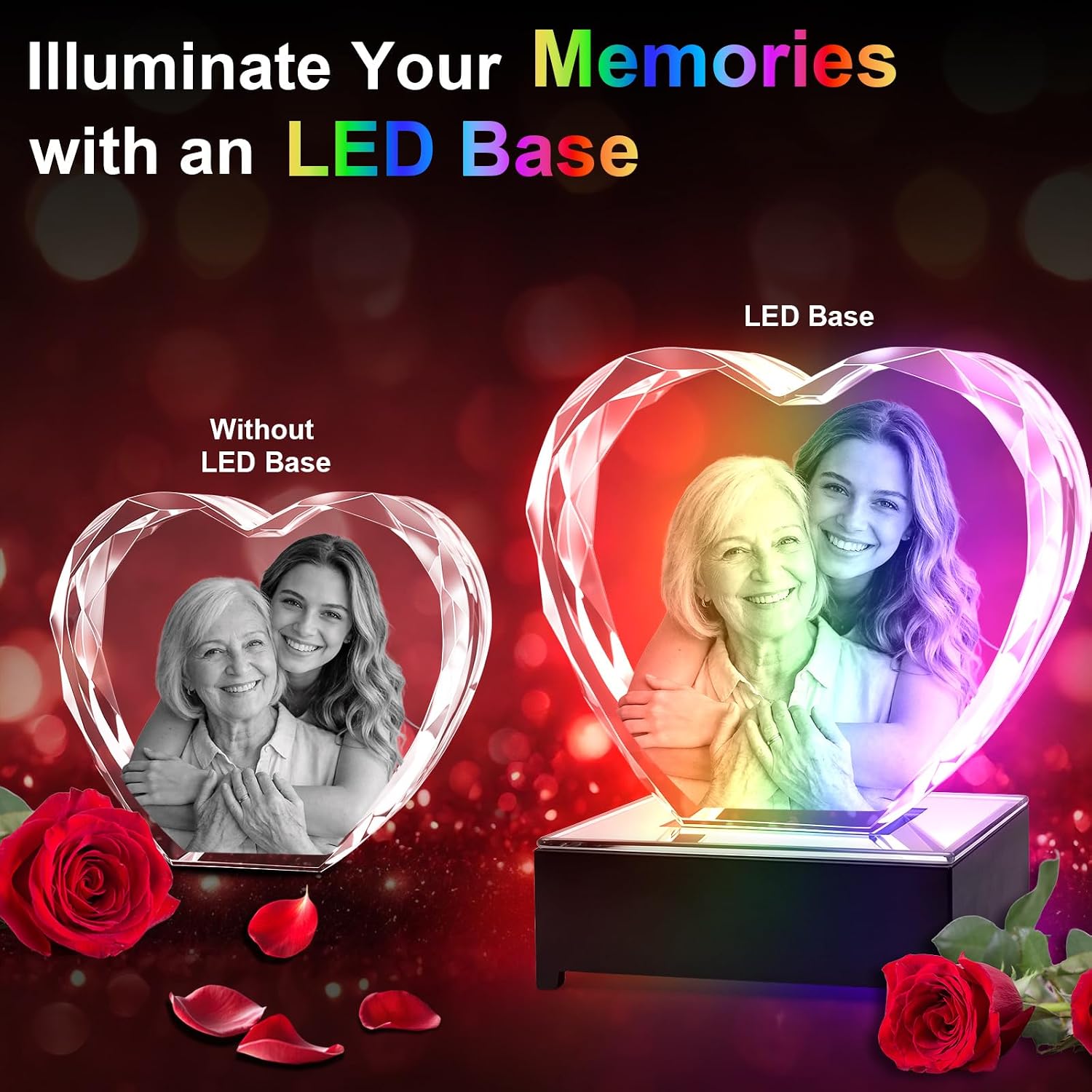 3D Crystal Photo for Mother's Day, Personalized Gift for Mom, Wife, Grandma, Women – Laser Engraved Crystal Glass with 3D Picture, Christmas Wedding Birthday Decor for Her, Couples XL