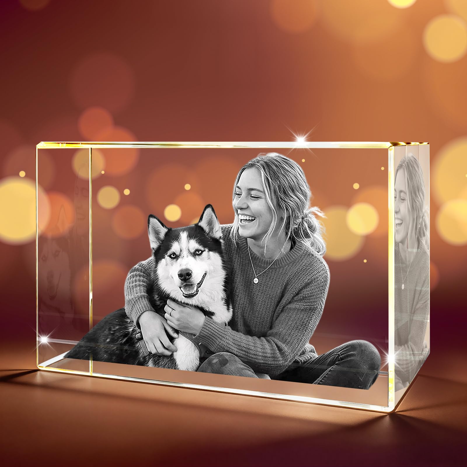 3D Crystal Photo, Personalized Father's Day Keepsake for Dad, Grandpa, Husband, Men, Him, Great Customized Gift With Your Own Photo, Custom Glass 3D Laser Etched Picture Frame-Small Rectangular