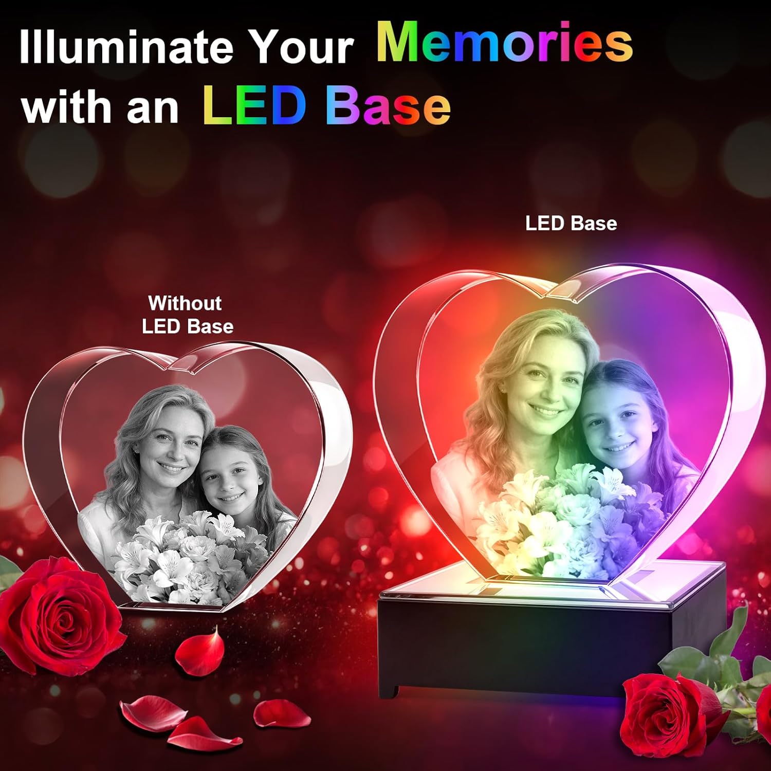 3D Crystal Photo, Personalized Gift for Valentines Day Mom, Wife, Women, Mother, Her, Grandma, Crystal Glass 3D Laser Etched Picture Decorations for Christmas, Wedding, Birthday,Couples Gifts S