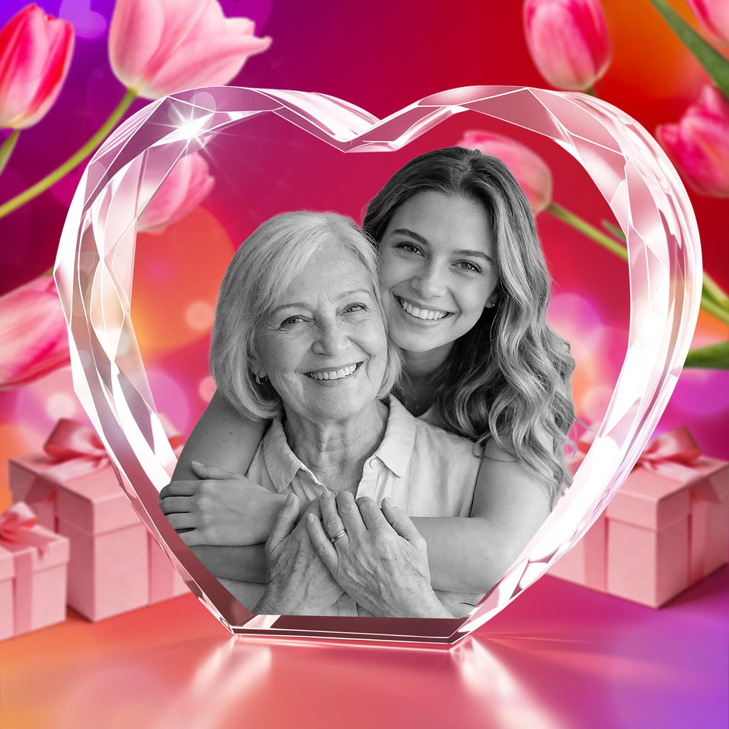 3D Crystal Photo for Mother's Day, Personalized Gift for Mom, Wife, Grandma, Women – Laser Engraved Crystal Glass with 3D Picture, Christmas Wedding Birthday Decor for Her, Couples S