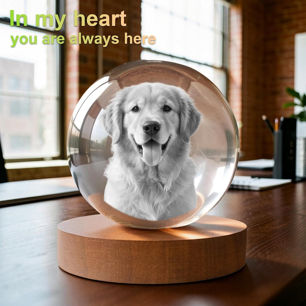 3D Crystal Photo Memorial Gift for Loss of Dog with Wooden Base Magic Decorative Ball, Unique Gift for Mom Dad Pet Owner Mother M