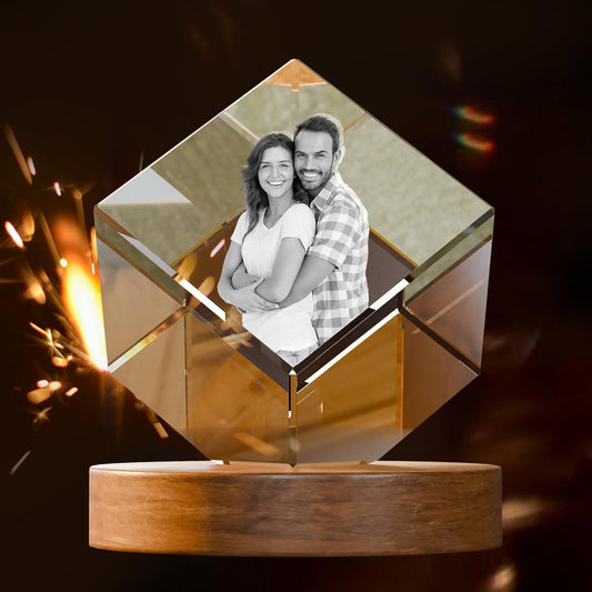 3D Crystal Photo, Mothers Day Gifts for Women Men Wife Husband Mom Father, Personalized Gifts with 3D Laser Etched, Engraved Inside the Crystal Using Your Photo Customized Memorial-Diamond