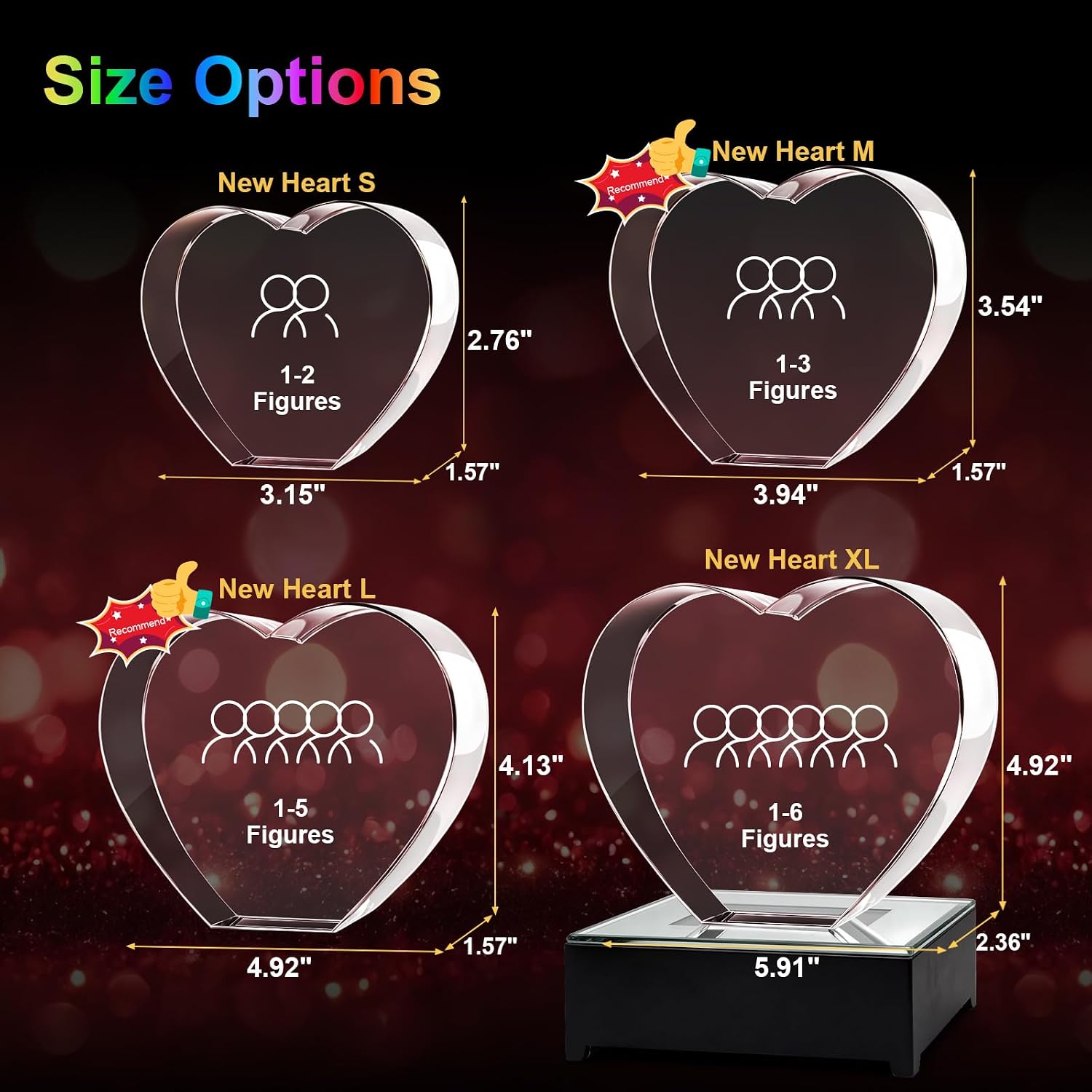 3D Crystal Photo, Personalized Gift for Valentines Day Mom, Wife, Women, Mother, Her, Grandma, Crystal Glass 3D Laser Etched Picture Decorations for Christmas, Wedding, Birthday,Couples Gifts L