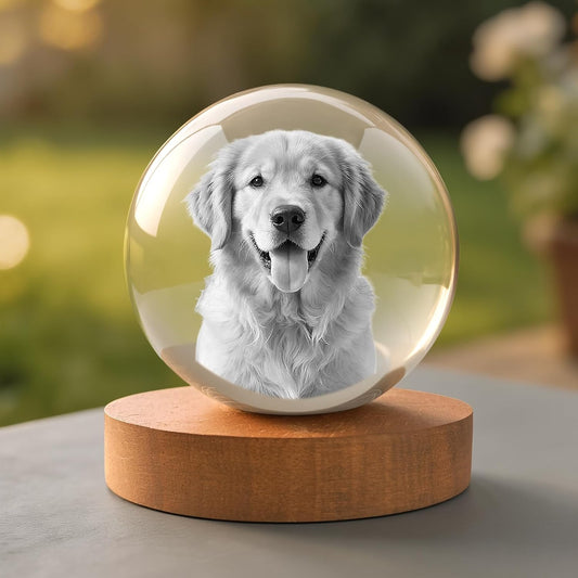 3D Crystal Photo Memorial Gift for Loss of Dog with Wooden Base Magic Decorative Ball, Unique Gift for Mom Dad Pet Owner Mother M