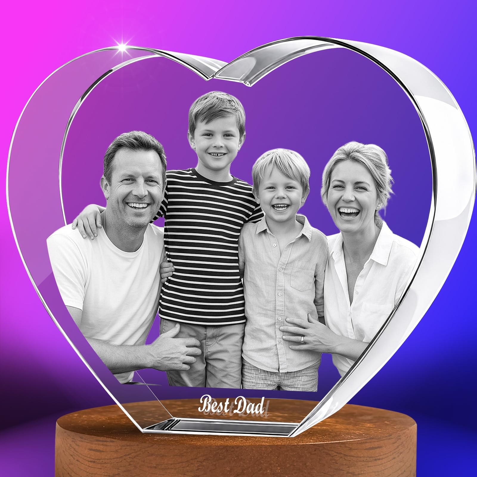 3D Crystal Photo Heart, Personalized Photo Gift for Father, Husband, Men, and Grandfather, Simply Upload Your Cherished Photo to Create a Custom 3D Laser Engraved Crystal Keepsake - Small