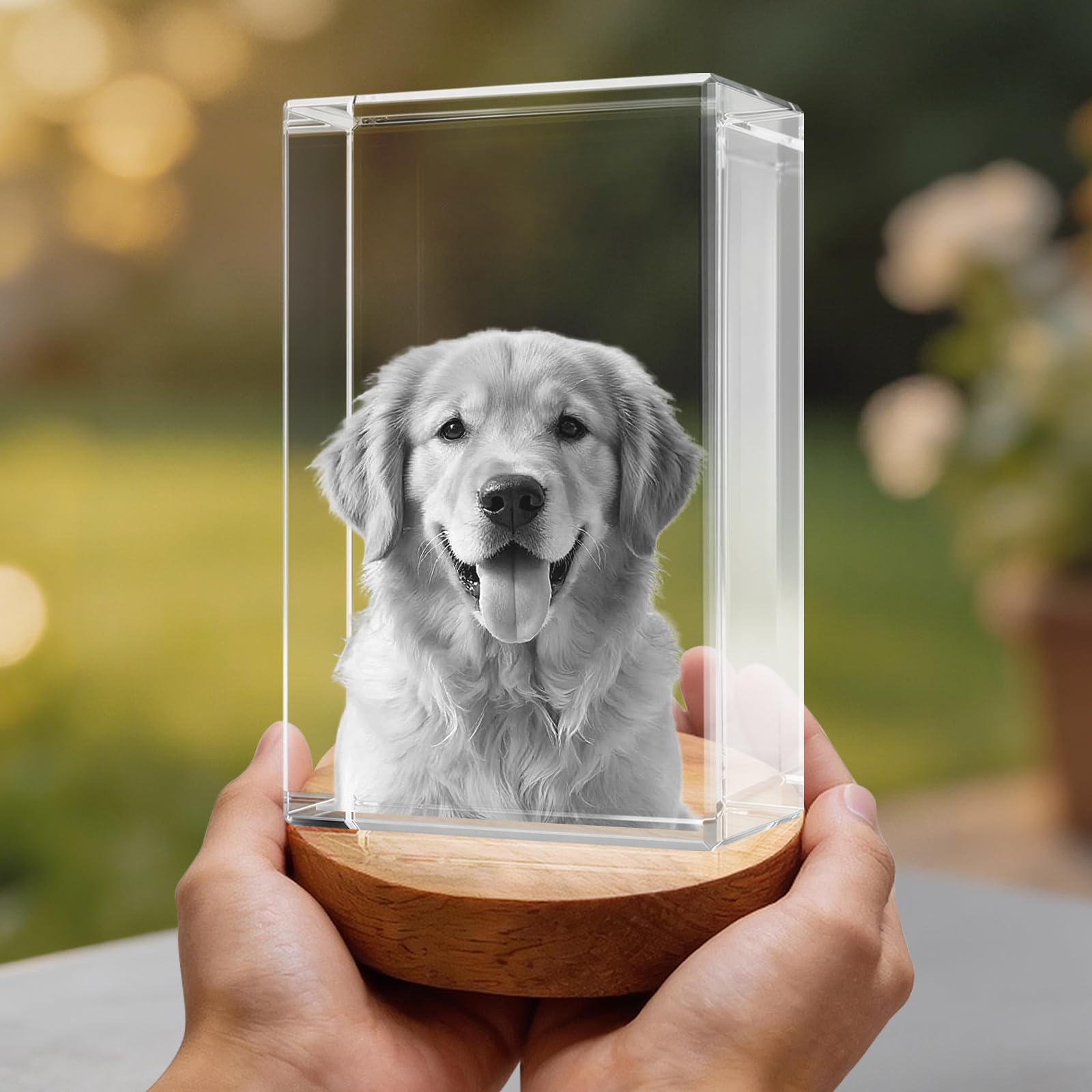 3D Crystal Photo Memorial Gift for Loss of Dog - Personalized Pet Keepsake, Rainbow Bridge Sympathy Gift for Dog Cat Horse Owners, Rectangle Laser Etched Crystal,Thoughtful Animal Photo Gift S