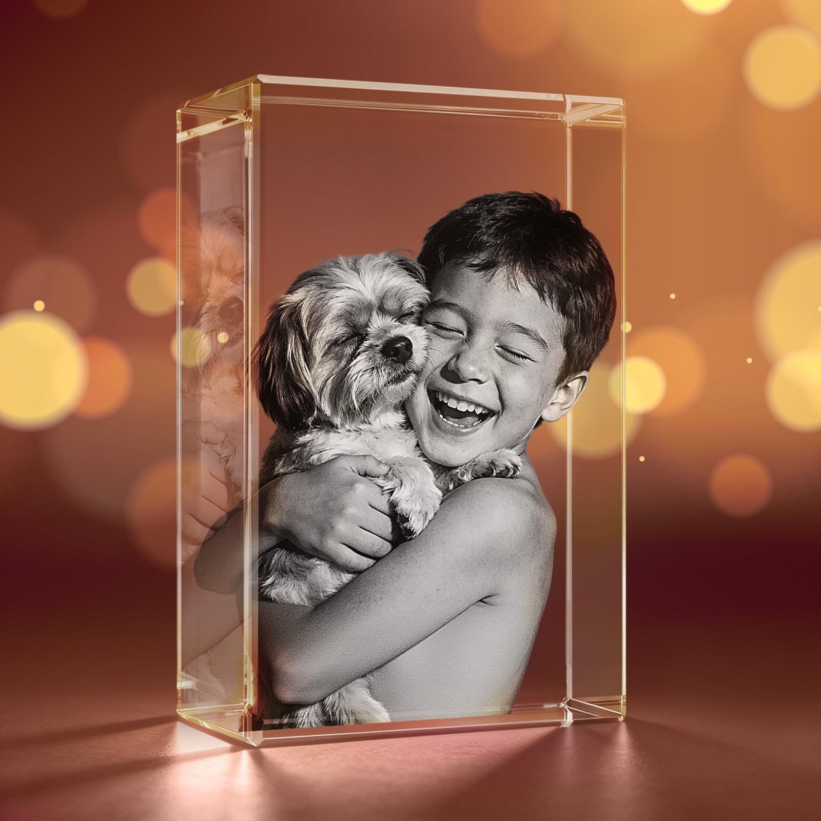 3D Crystal Photo, Personalized Father's Day Keepsake for Dad, Grandpa, Husband, Men, Him, Great Customized Gift With Your Own Photo, Custom Glass 3D Laser Etched Picture Frame-Small Rectangular
