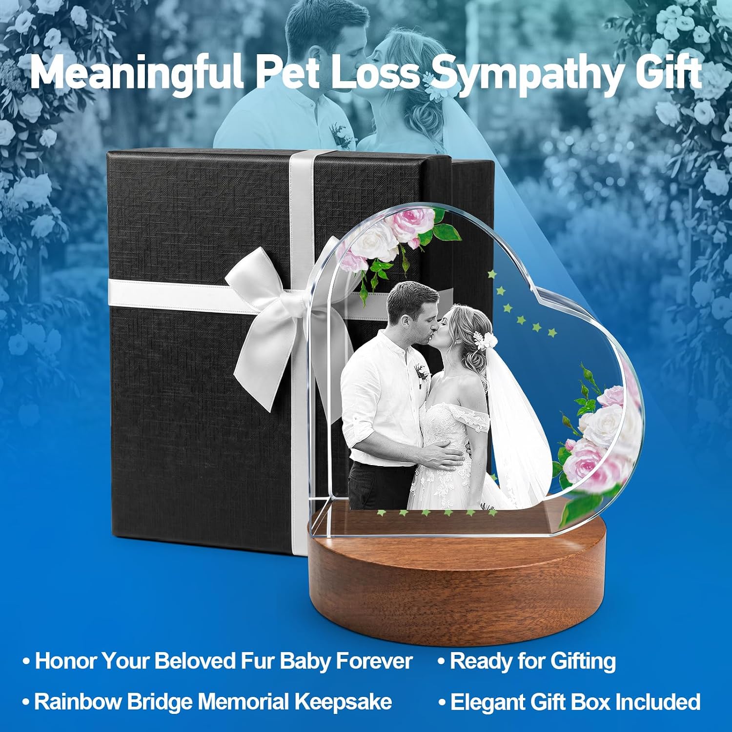 ArtLira US Local Personalized Heart K9 Crystal Photo Frame, Custom 3D Laser Engraved Keepsake with Wooden Base, Wedding Anniversary Couple Pet Memorial Home Decor Gift (Pink)