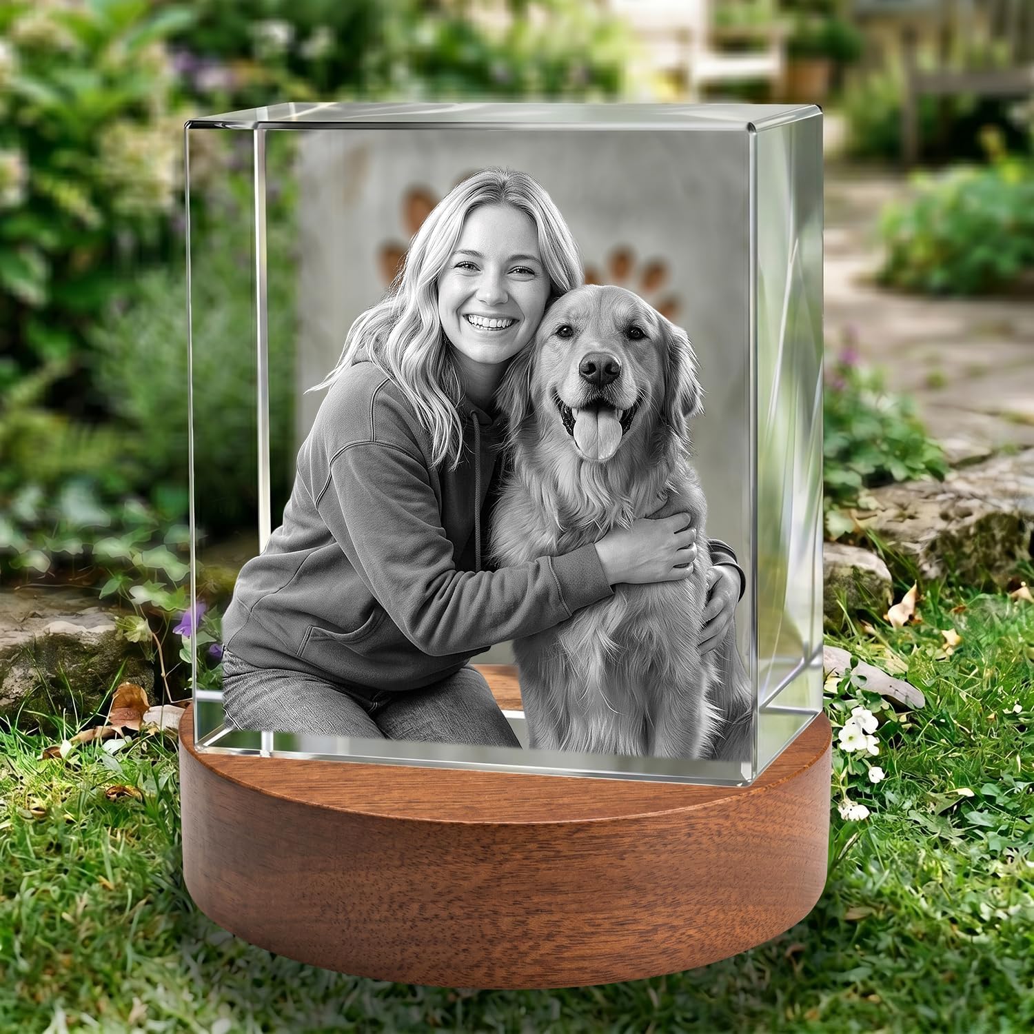 3D Crystal Photo Memorial Gift for Loss of Dog or Cat,Personalized Pet Keepsake,Rainbow Bridge Sympathy Gift,Custom Laser Engraved Crystal with Your Beloved Pet Photo-Square