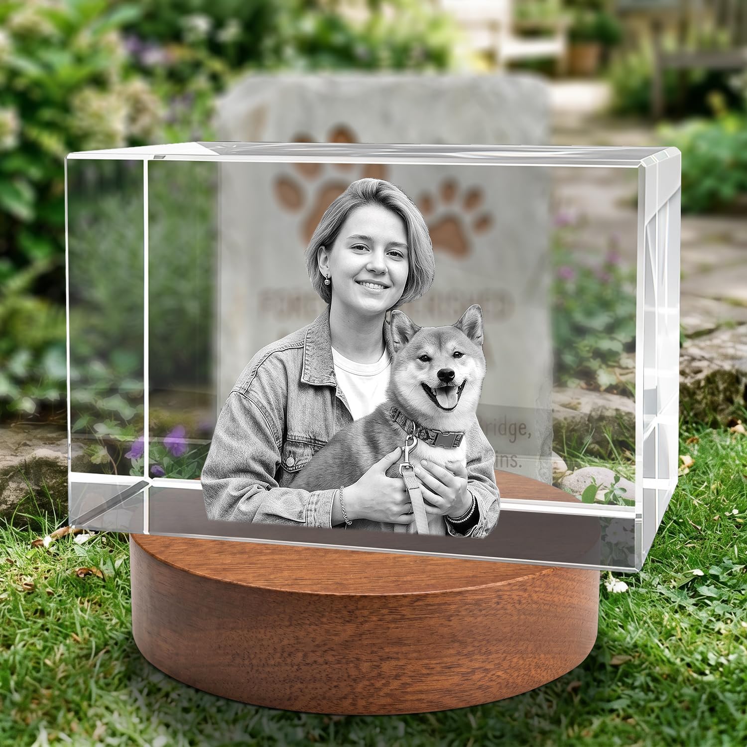 3D Crystal Photo Memorial Gift for Loss of Dog or Cat,Personalized Pet Keepsake,Rainbow Bridge Sympathy Gift,Custom Laser Engraved Crystal with Your Beloved Pet Photo-Square