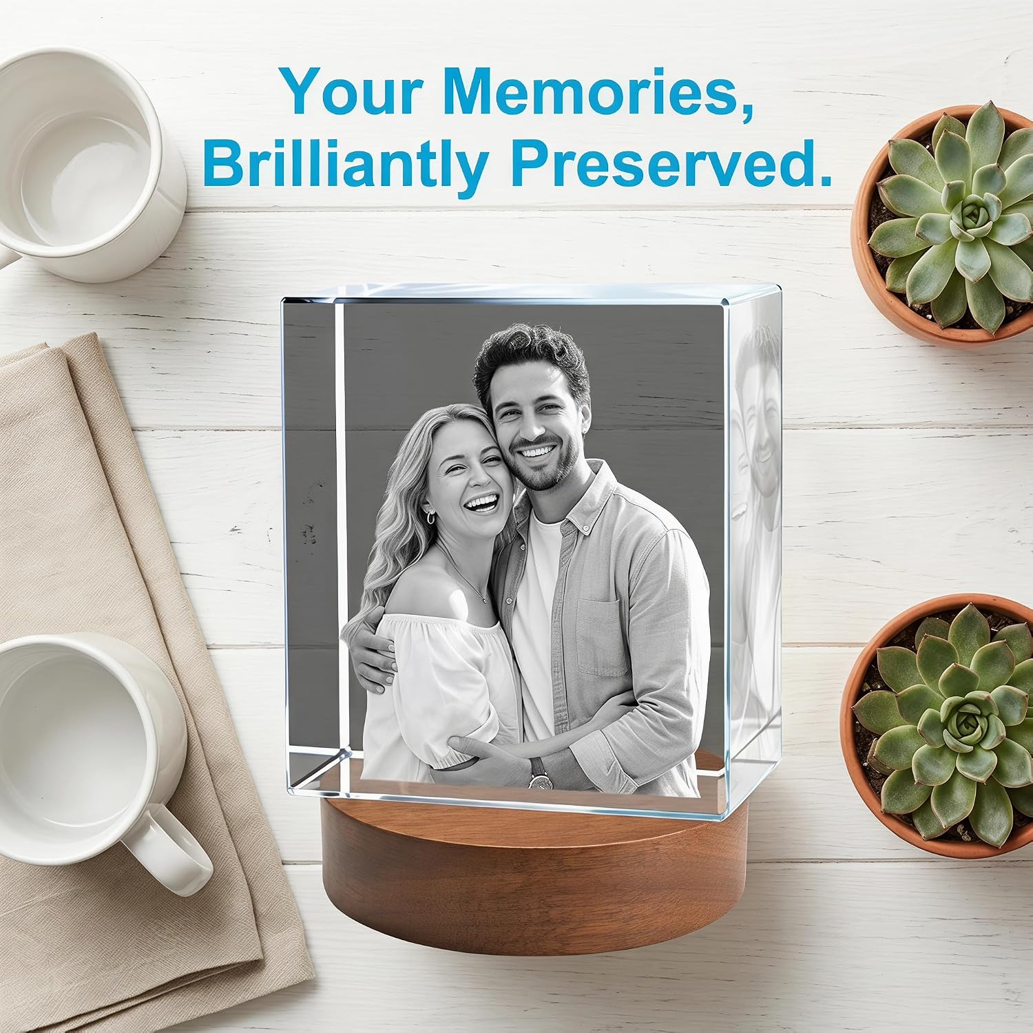 ArtLira Personalized 3D Crystal Pet Memorial Gift, Custom Laser Engraved Photo Keepsake with Wooden Base, US Sympathy Gift for Loss of Dog Cat, Anniversary Birthday Gifts for Couples Family (90*90*40mm)