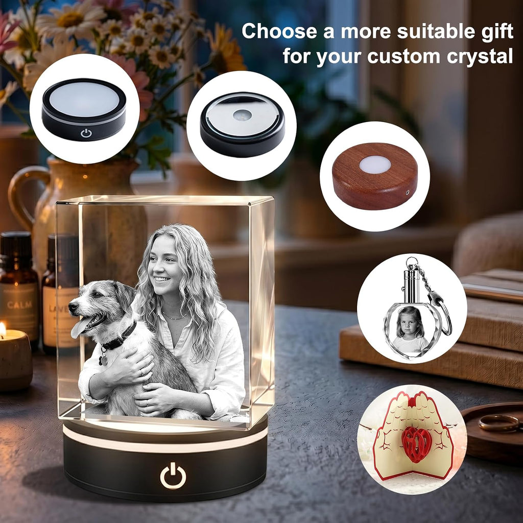 3D Crystal Photo Memorial Gift for Loss of Dog or Cat,Personalized Pet Keepsake,Rainbow Bridge Sympathy Gift,Custom Laser Engraved Crystal with Your Beloved Pet Photo-Square