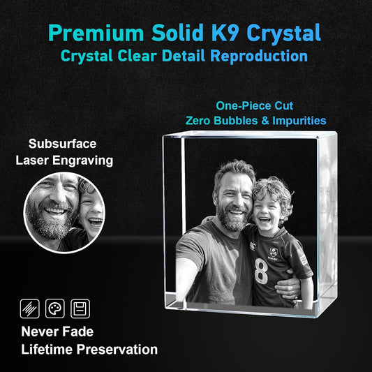ArtLira Personalized 3D Crystal Pet Memorial Gift, Custom Laser Engraved Photo Keepsake with Wooden Base, US Sympathy Gift for Loss of Dog Cat, Anniversary Birthday Gifts for Couples Family (90*90*40mm)