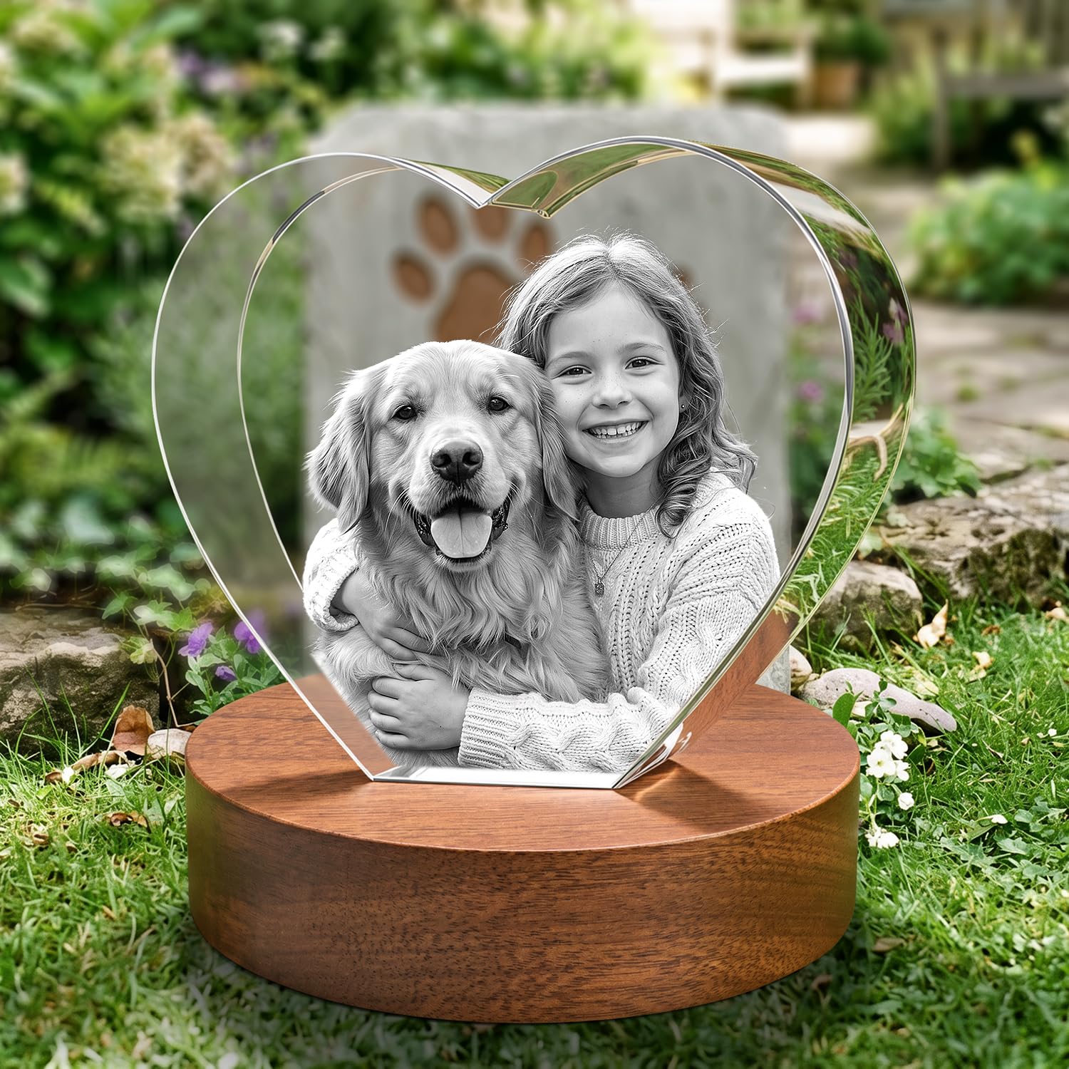 3D Crystal Photo Memorial Gift for Loss of Dog or Cat,Personalized Pet Keepsake,Rainbow Bridge Sympathy Gift,Custom Laser Engraved Crystal with Your Beloved Pet Photo-Square