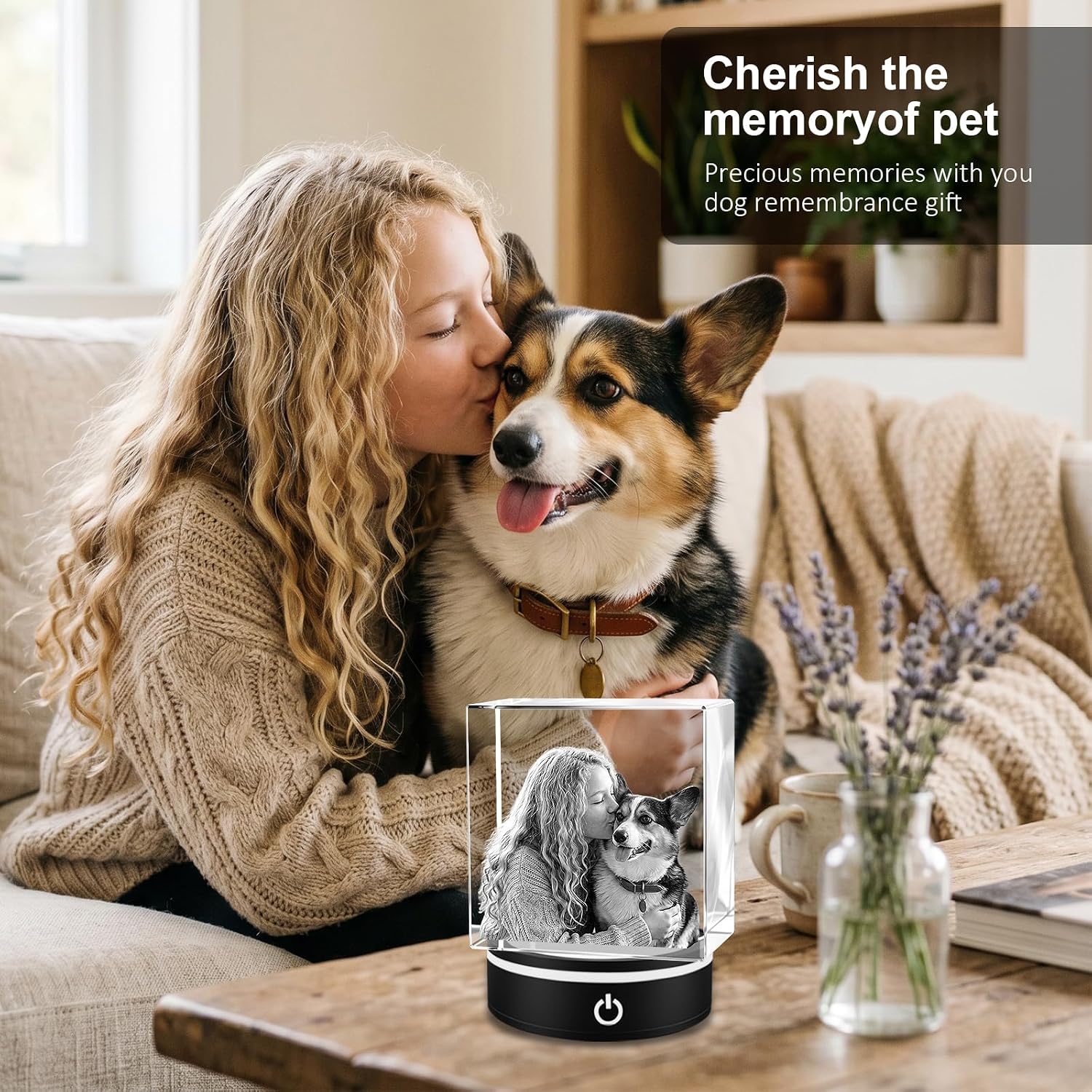 3D Crystal Photo Memorial Gift for Loss of Dog or Cat,Personalized Pet Keepsake,Rainbow Bridge Sympathy Gift,Custom Laser Engraved Crystal with Your Beloved Pet Photo-Square