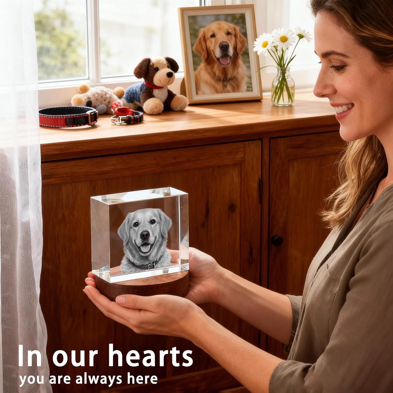 3D Crystal Photo Memorial Gift for Loss of Dog - Personalized Pet Keepsake, Rainbow Bridge Sympathy Gift for Dog Cat Horse Owners, Thoughtful Animal Photo Gift S