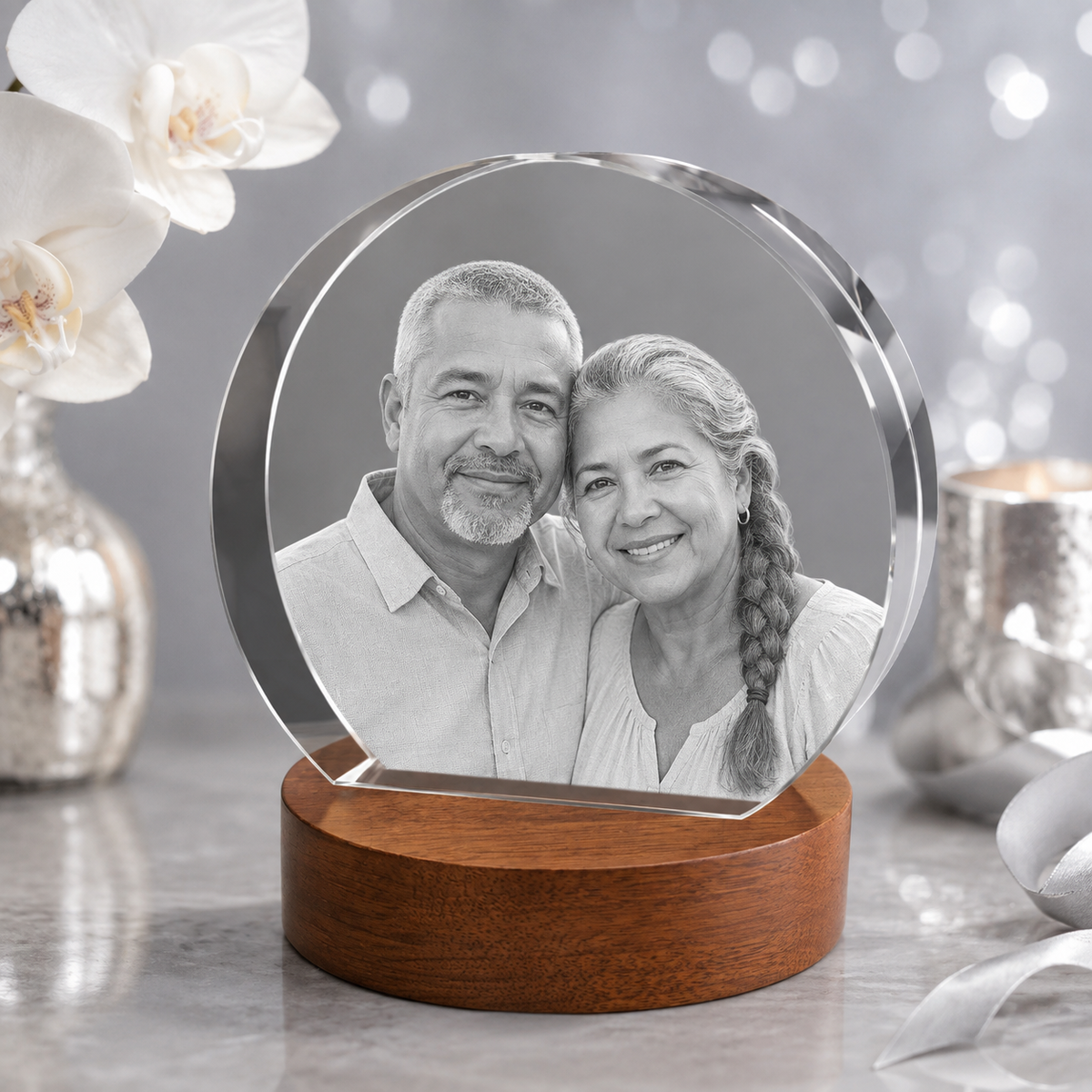 3d crystal round stepped crystal disc personalized anniversary gift hero image