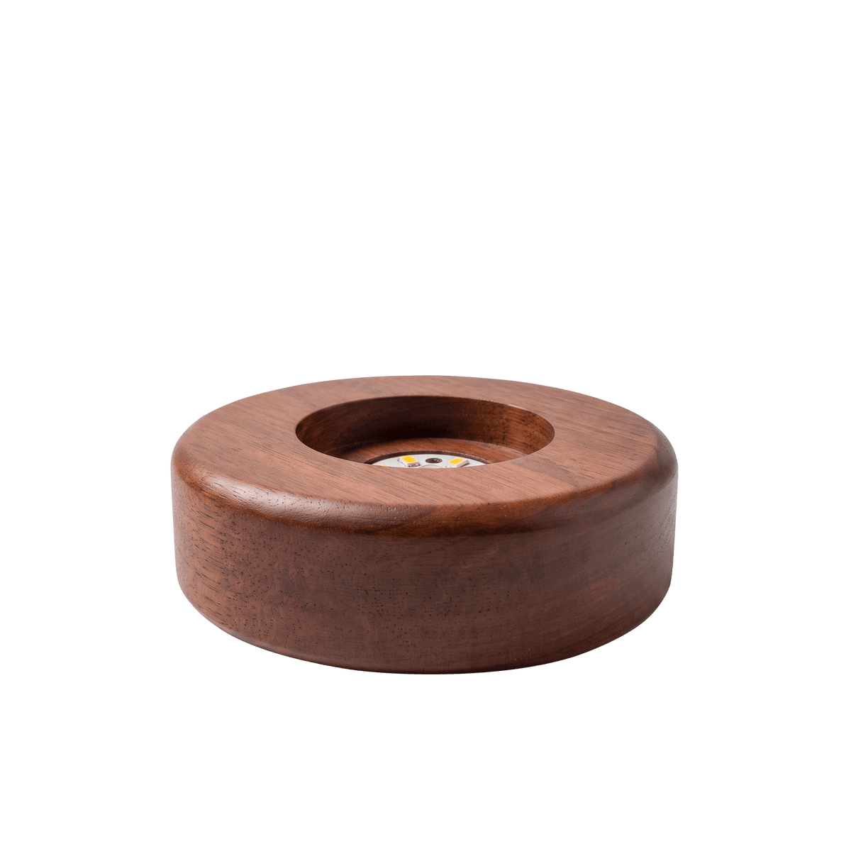 Dark wooden round display base shown separately.