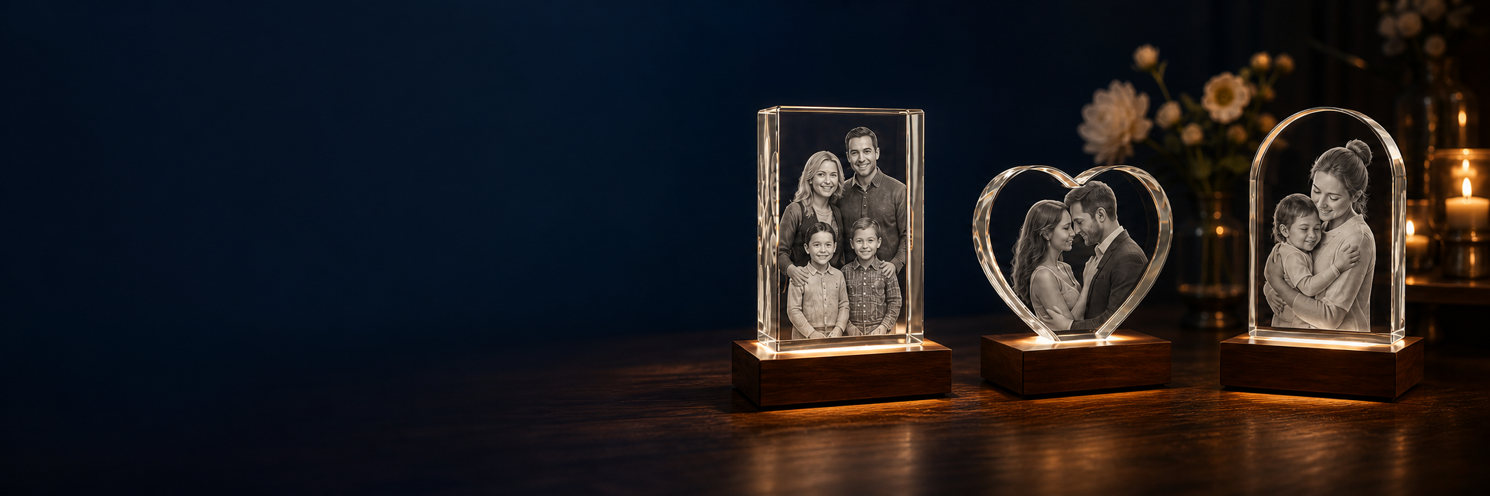 A collection of personalized crystal gifts