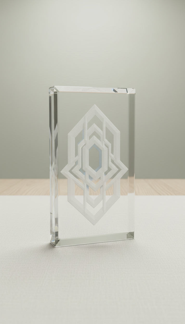 Crystal Plaque With Laser-Etched Text Inscription