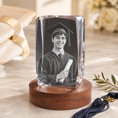 3D Crystal 24-Faceted Personalized Graduation Gift ivory and champagne graduation lifestyle image