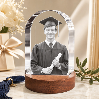 3D Crystal Arch Personalized Graduation Gift ivory and champagne graduation lifestyle image