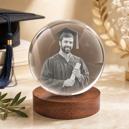 3D Crystal Ball Personalized Graduation Gift ivory and champagne graduation lifestyle image