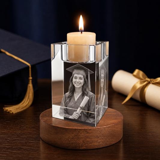 3D Crystal Candleholder Personalized Graduation Gift navy and gold graduation lifestyle image