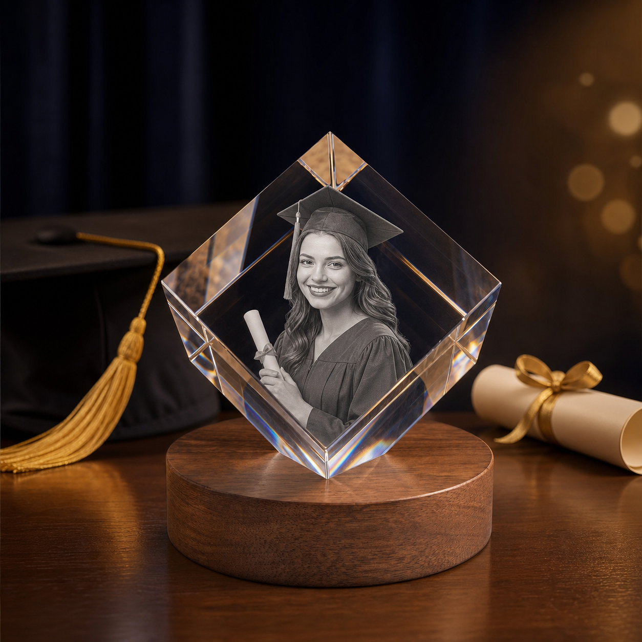 3D Crystal Diamond Personalized Graduation Gift navy and gold graduation lifestyle image