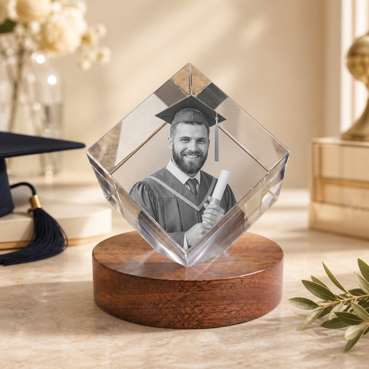 3D Crystal Diamond Personalized Graduation Gift ivory and champagne graduation lifestyle image