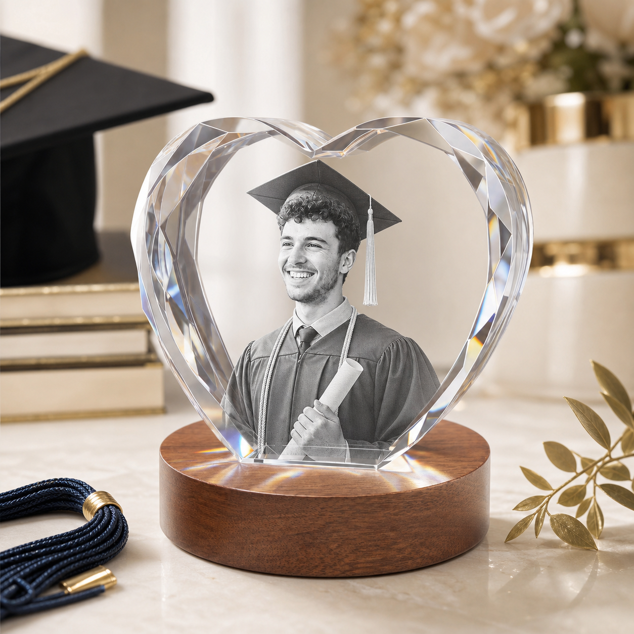 3D Crystal New Heart Personalized Graduation Gift ivory and champagne graduation lifestyle image