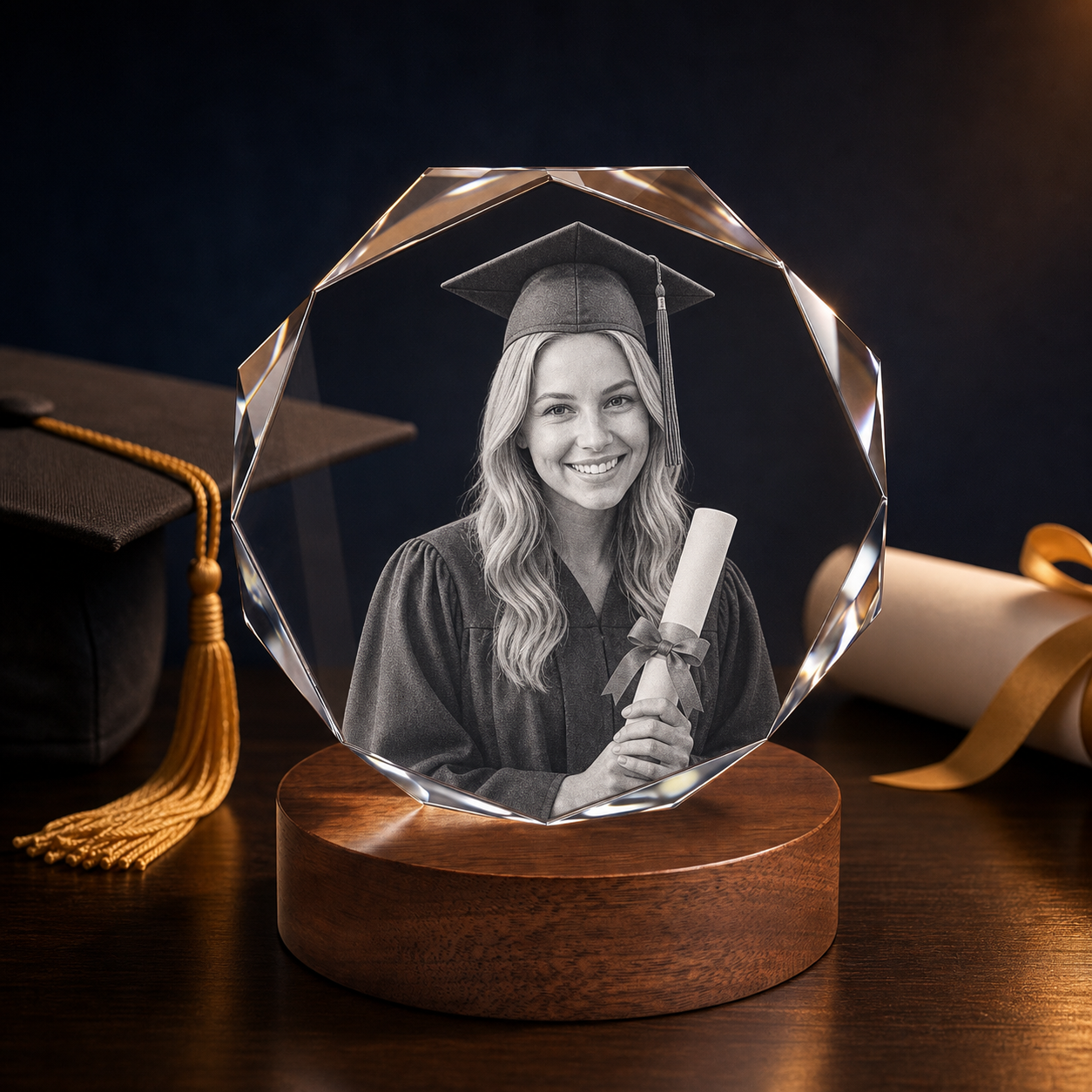 3D Crystal Octagon Personalized Graduation Gift navy and gold graduation lifestyle image